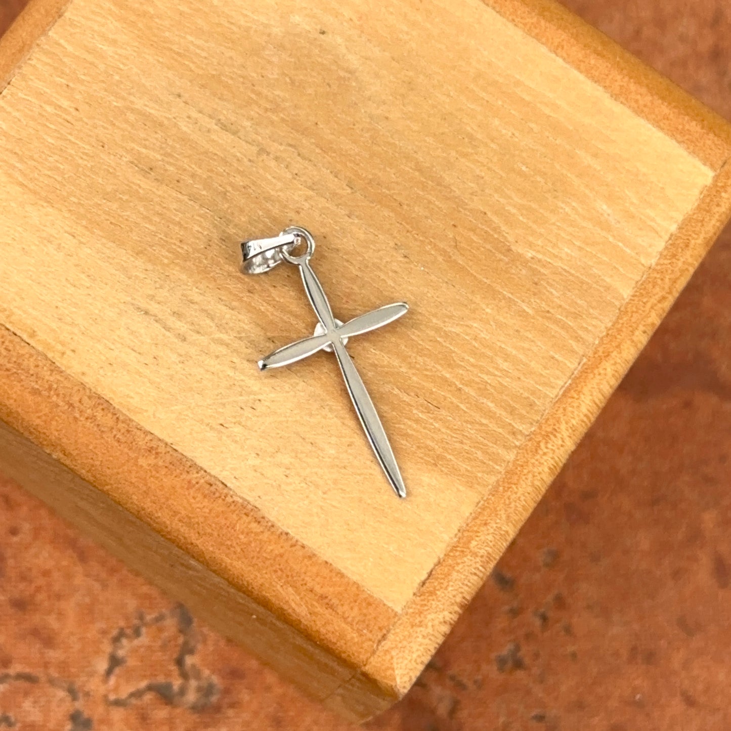 14KT White Gold Solitaire Diamond Cross Pendant Charm