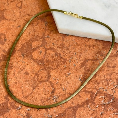 14KT Yellow Gold 2.8mm Olive Green Silk Cord Necklace