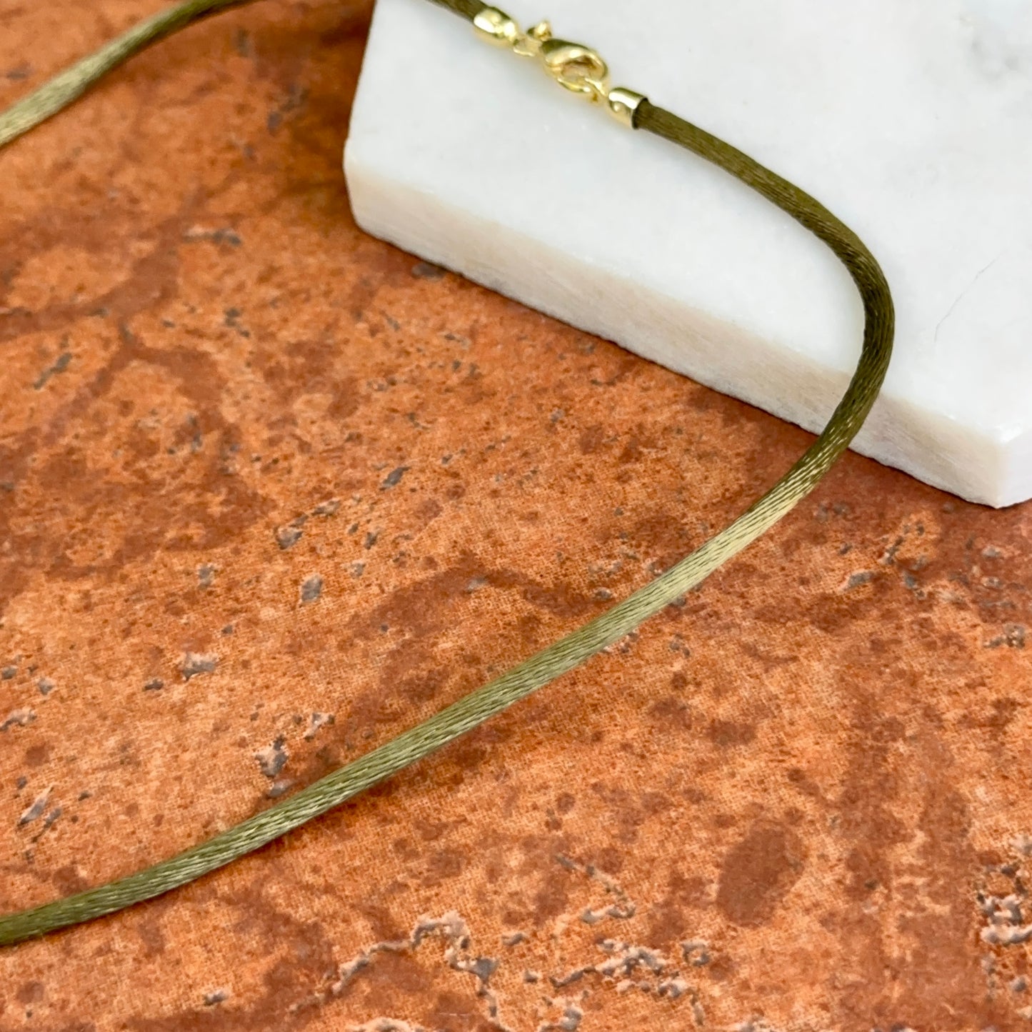 14KT Yellow Gold 2.8mm Olive Green Silk Cord Necklace