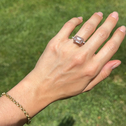 Estate 14KT White + Rose Gold 4.3 CT Pink Emerald-Cut Lab Diamond Ring