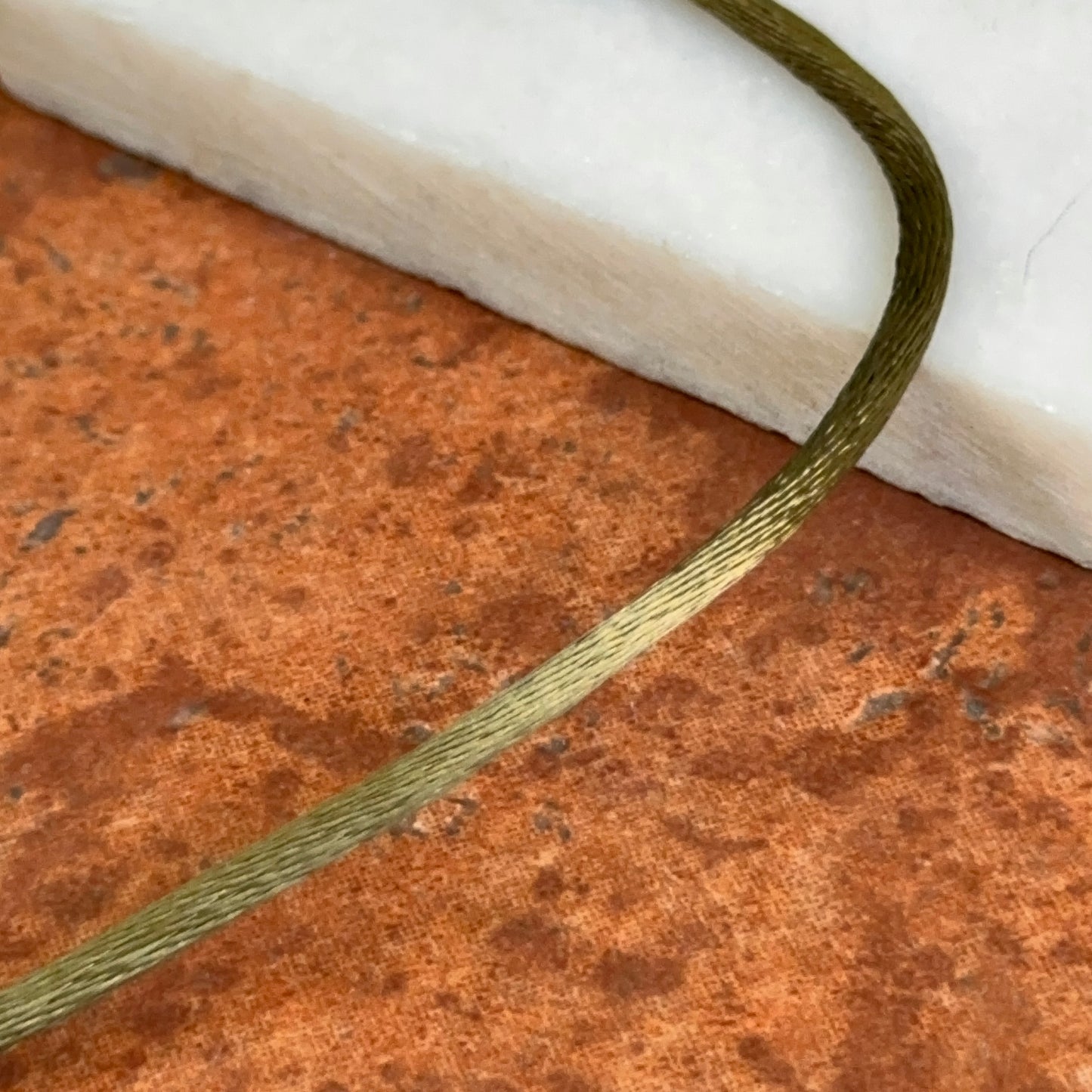 14KT Yellow Gold 2.8mm Olive Green Silk Cord Necklace