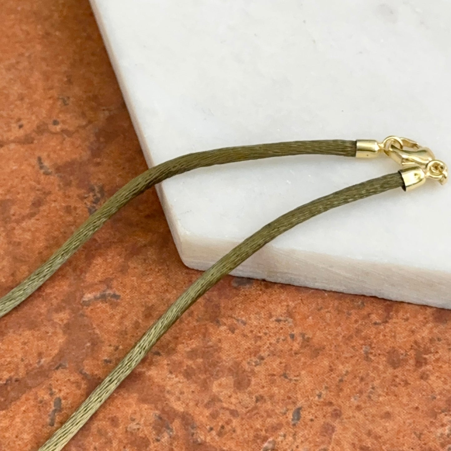 14KT Yellow Gold 2.8mm Olive Green Silk Cord Necklace