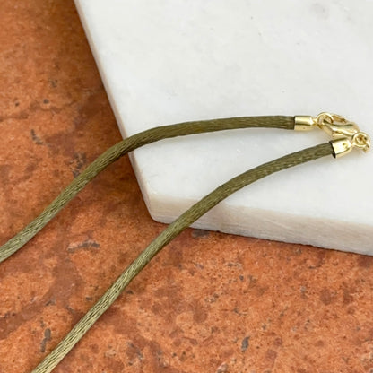 14KT Yellow Gold 2.8mm Olive Green Silk Cord Necklace