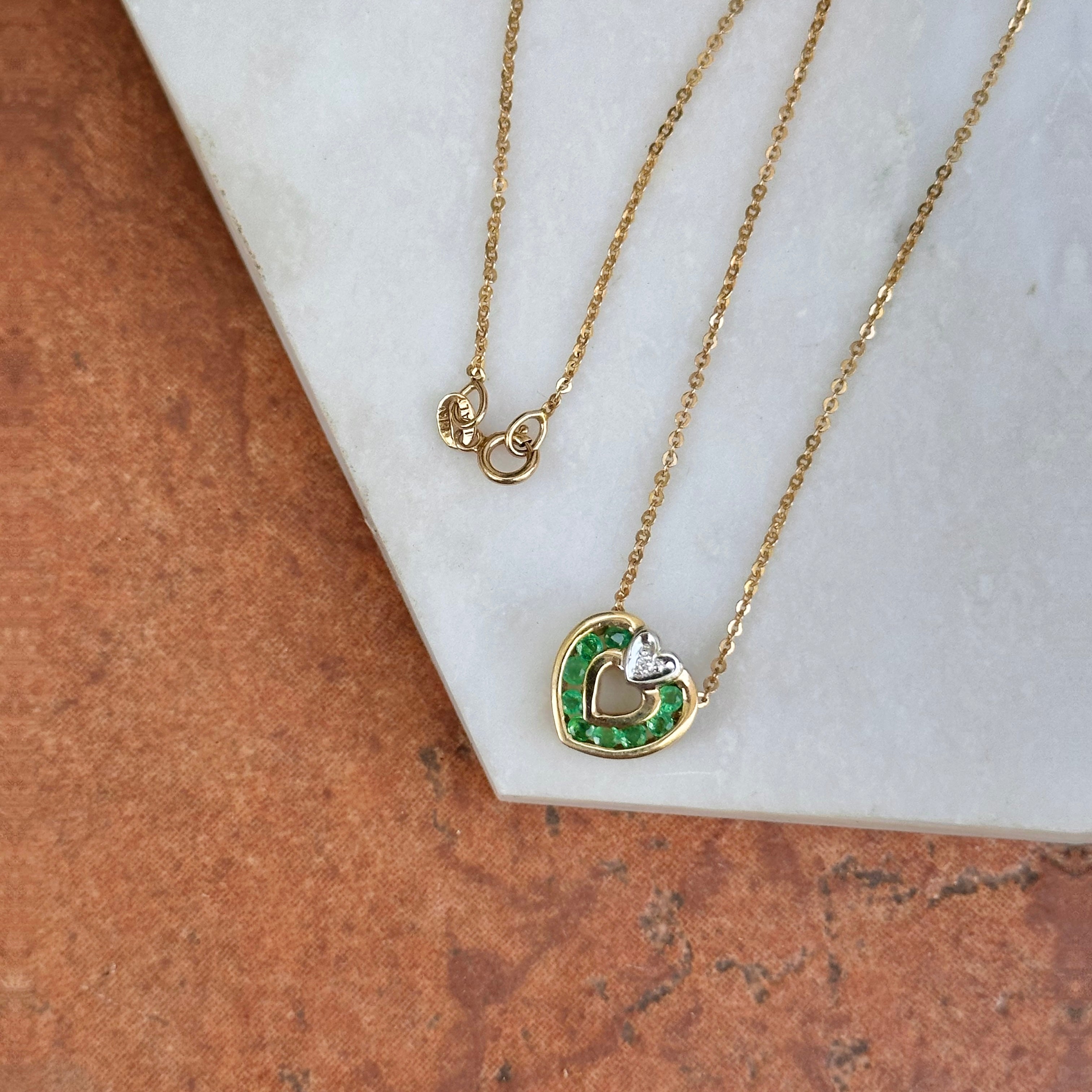 Gold, Heart Emerald & Diamond Halo Necklace - John Lyras Jewellery