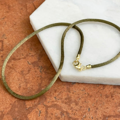 14KT Yellow Gold 2.8mm Olive Green Silk Cord Necklace