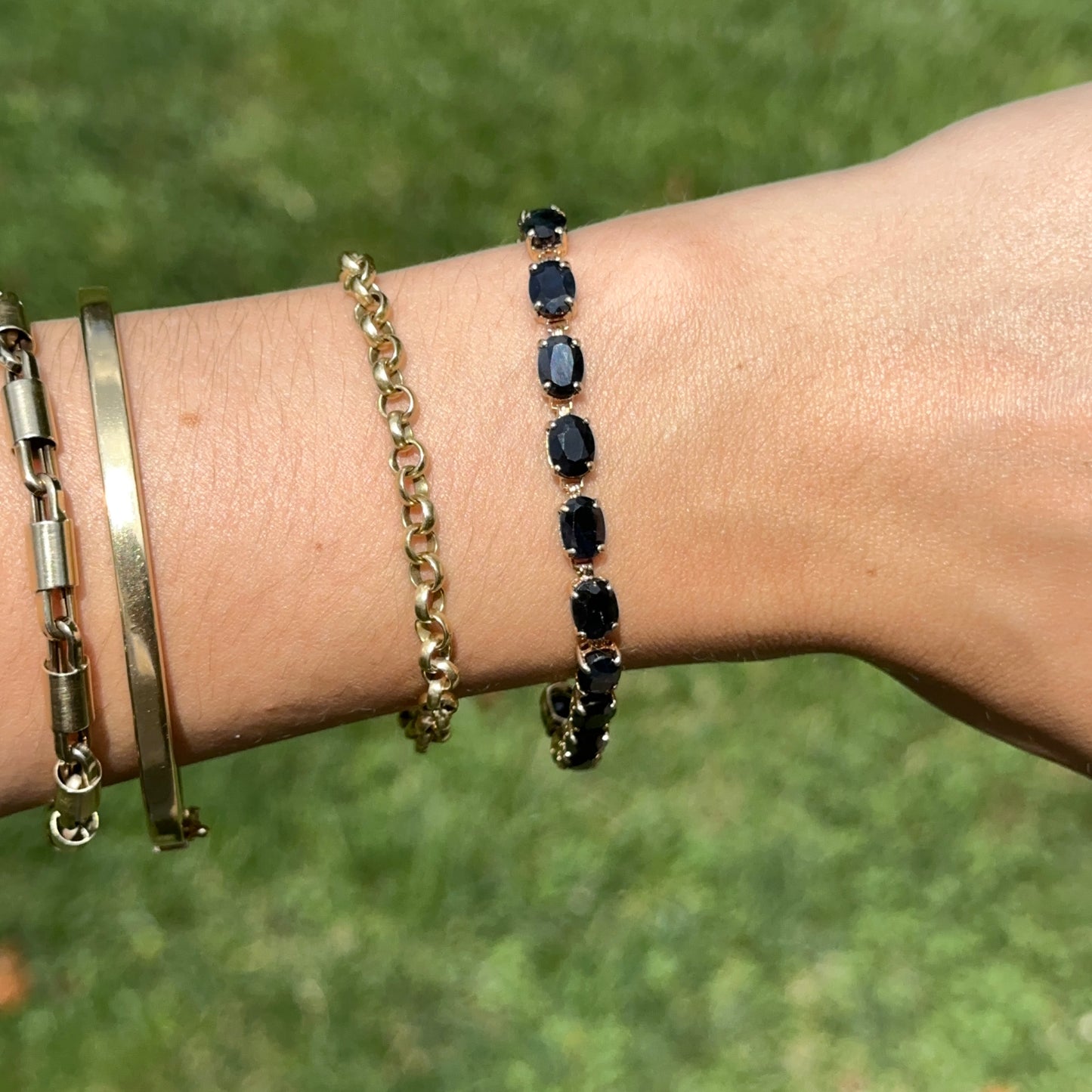 Estate 14KT Yellow Gold + Oval Blue Sapphire Tennis Bracelet