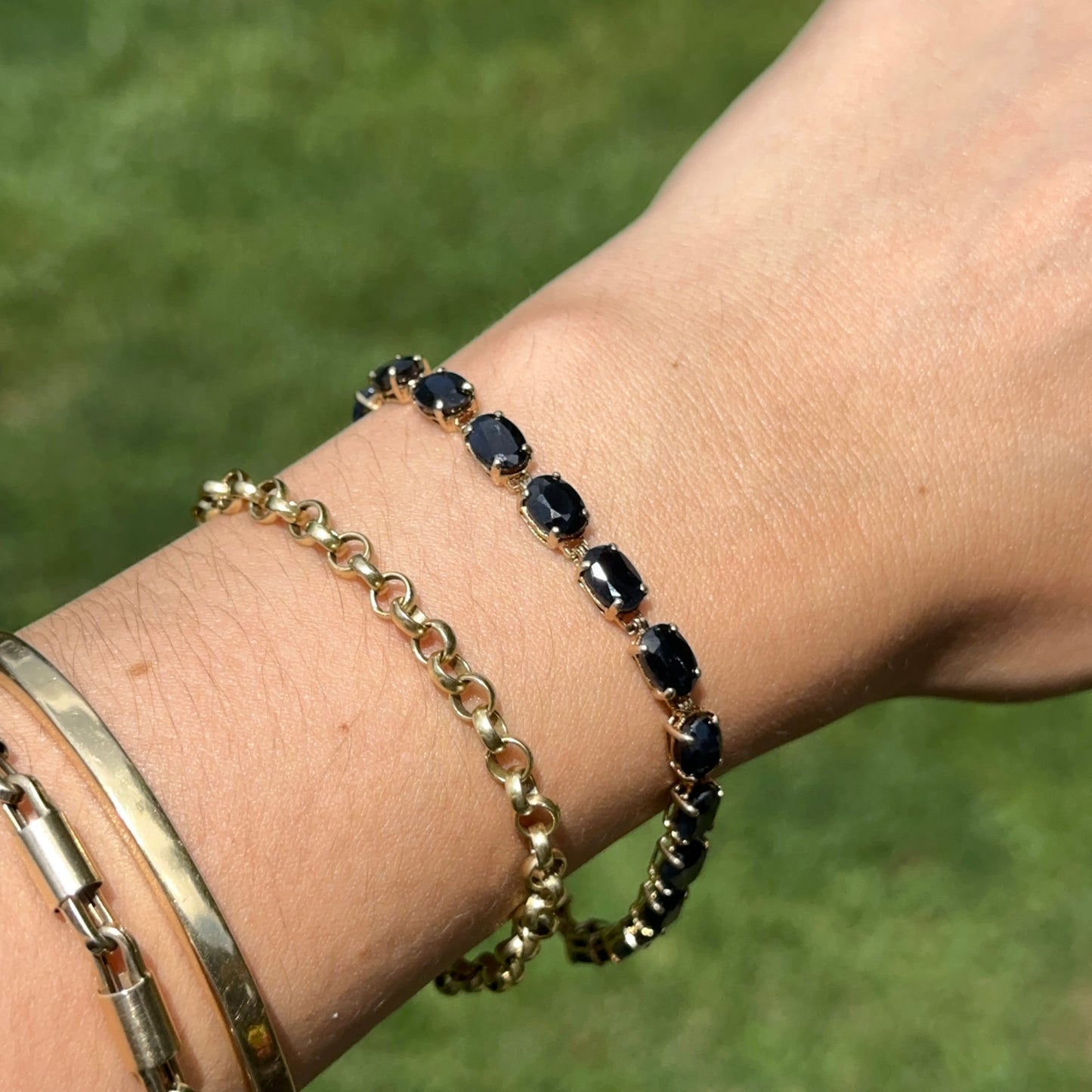 Estate 14KT Yellow Gold + Oval Blue Sapphire Tennis Bracelet