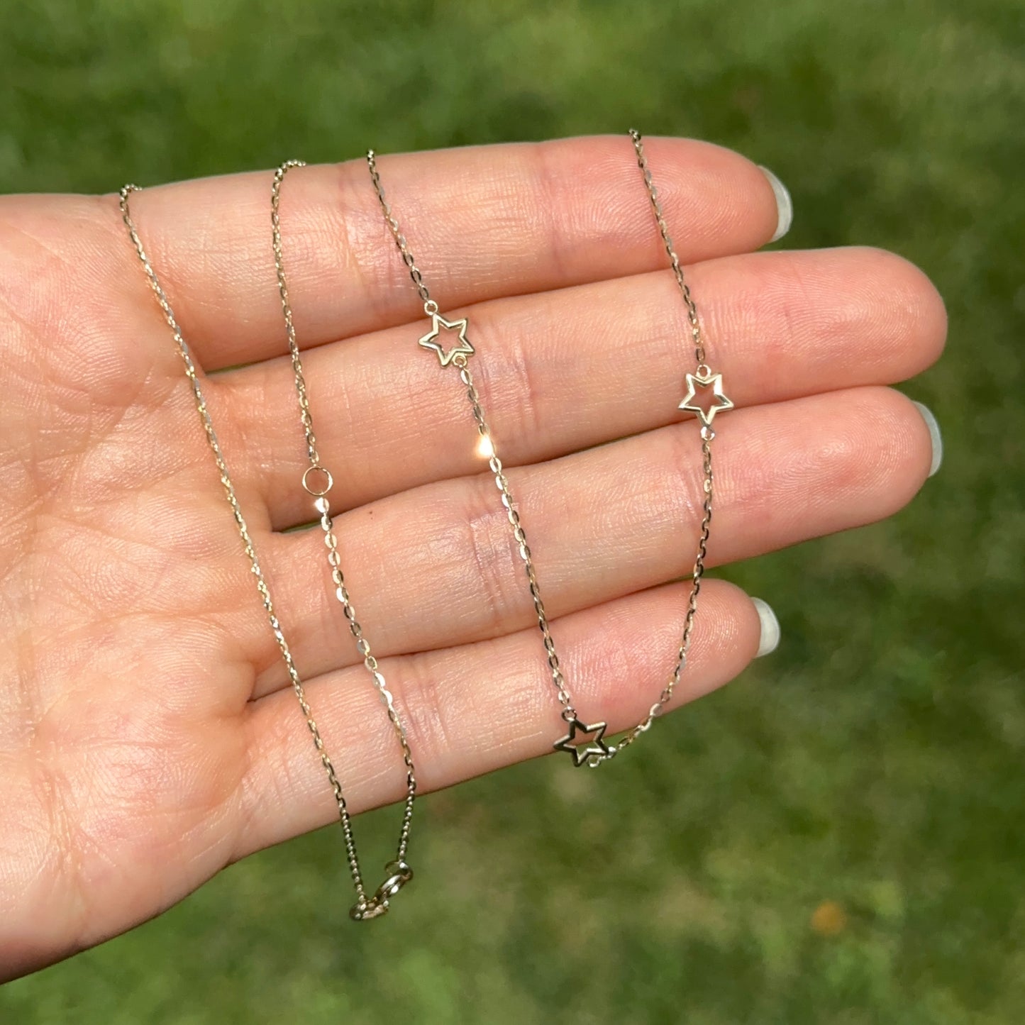 14KT Yellow Gold Stars Station Chain Necklace Cut-Out Stars 18"