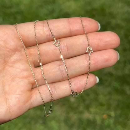 14KT Yellow Gold Stars Station Chain Necklace Cut-Out Stars 18"