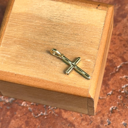14KT Yellow Gold Baguette Emerald + Diamond Cross Pendant