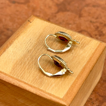 14KT Yellow Gold Oval Garnet Gemstone Detailed Frame Earrings