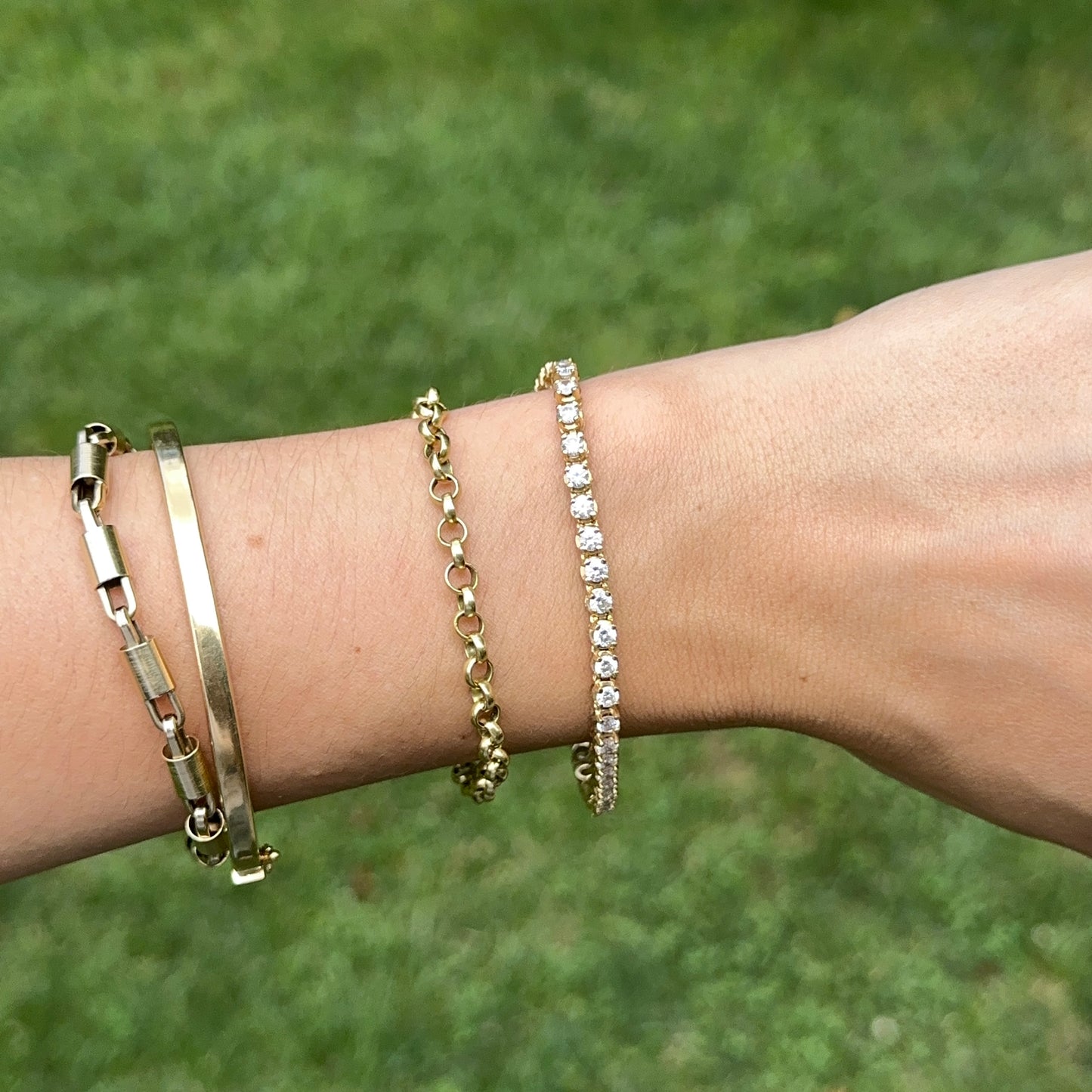 Estate Yellow Gold Plated Sterling Silver Cubic Zirconia Tennis Bracelet