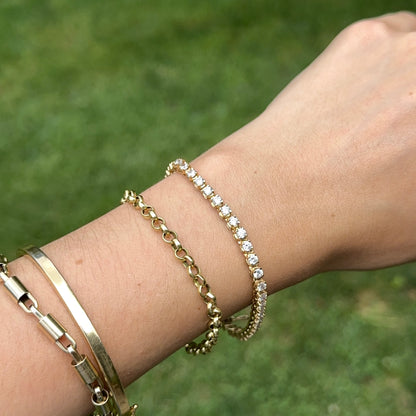 Estate Yellow Gold Plated Sterling Silver Cubic Zirconia Tennis Bracelet