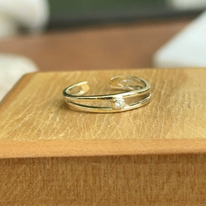 10KT Yellow Gold Band + CZ Toe Ring Adjustable