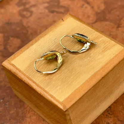 14KT Yellow Gold Oval Peridot Detailed Frame Lever Back Earrings