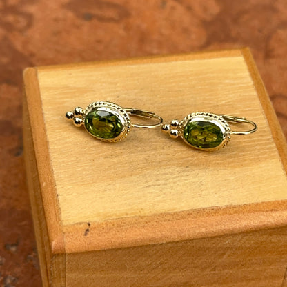 14KT Yellow Gold Oval Peridot Detailed Frame Lever Back Earrings