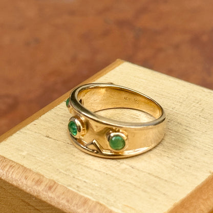 Estate 10KT Yellow Gold Cabochon Emerald Byzantine Ring