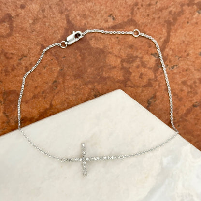 Sterling Silver Diamond Cross Chain Bracelet