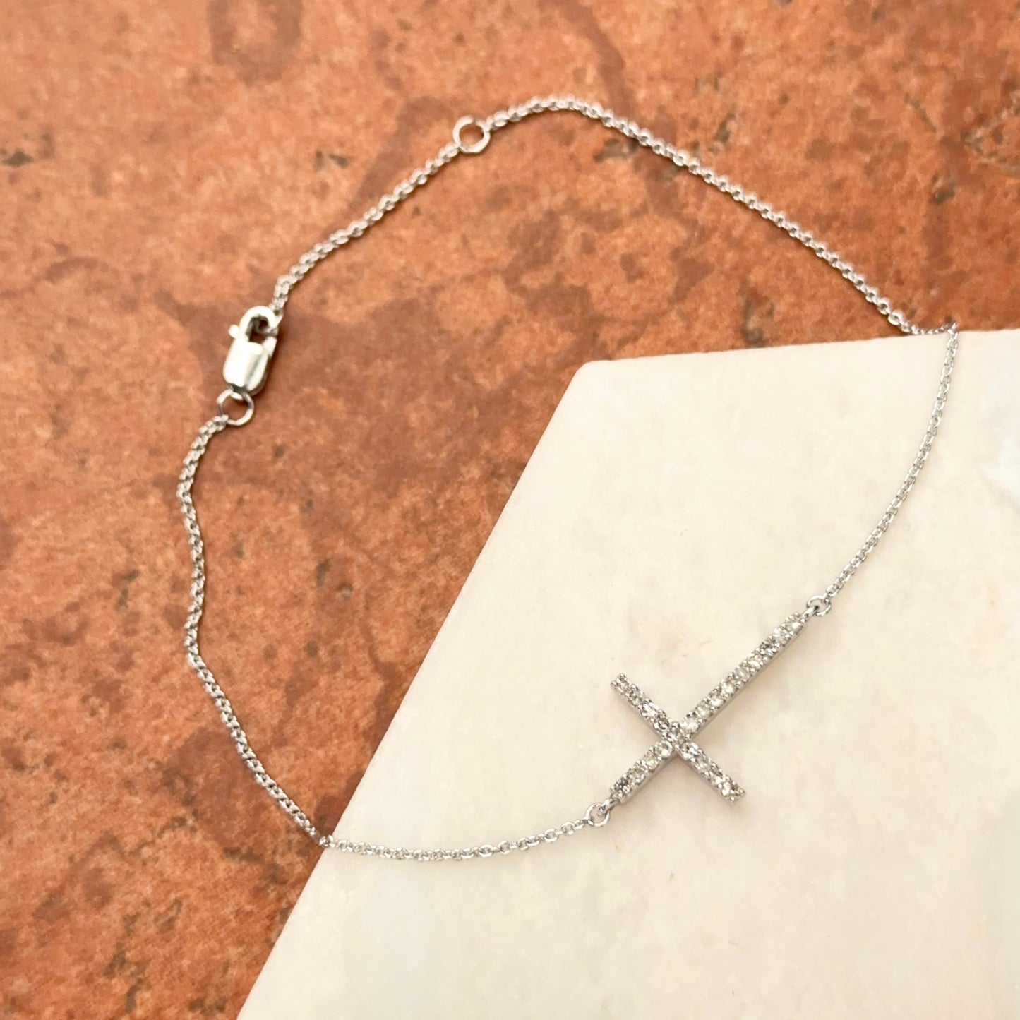 Sterling Silver Diamond Cross Chain Bracelet