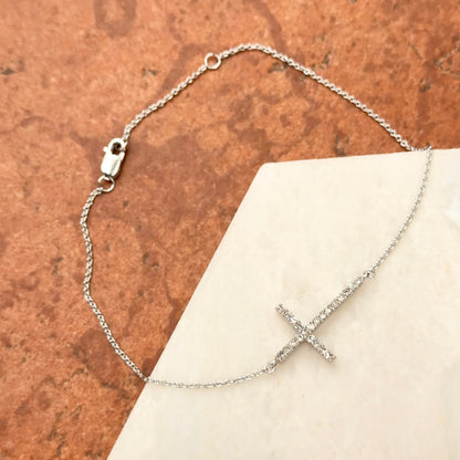 Sterling Silver Diamond Cross Chain Bracelet