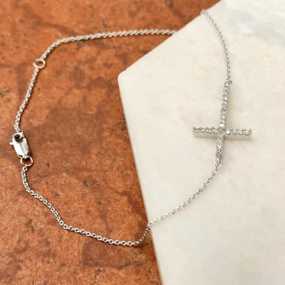 Sterling Silver Diamond Cross Chain Bracelet