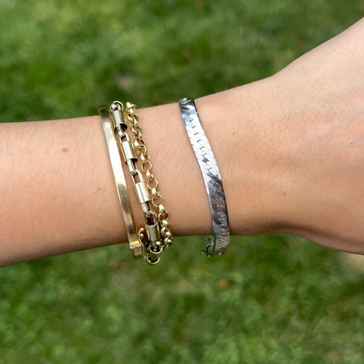 Estate Sterling Silver Herringbone Chain Bracelet 7''