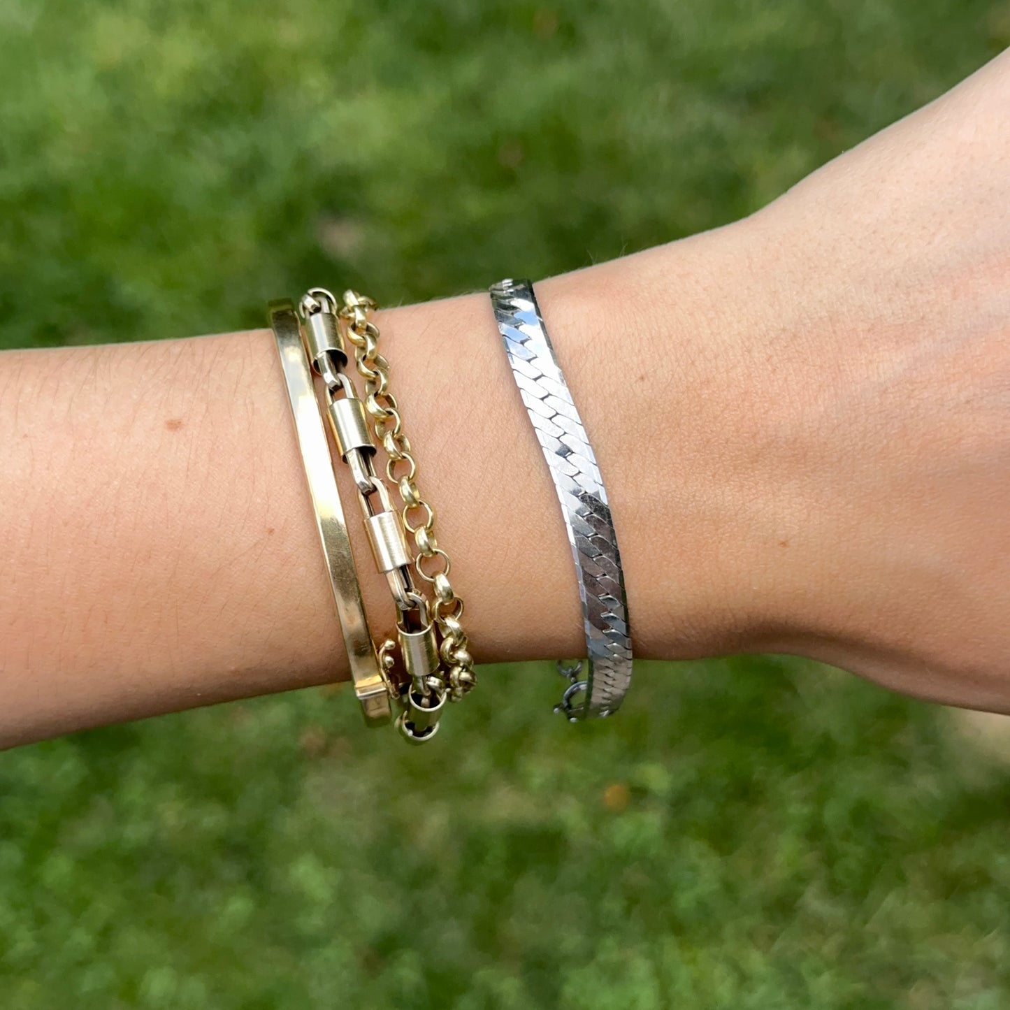 Estate Sterling Silver Herringbone Chain Bracelet 7''