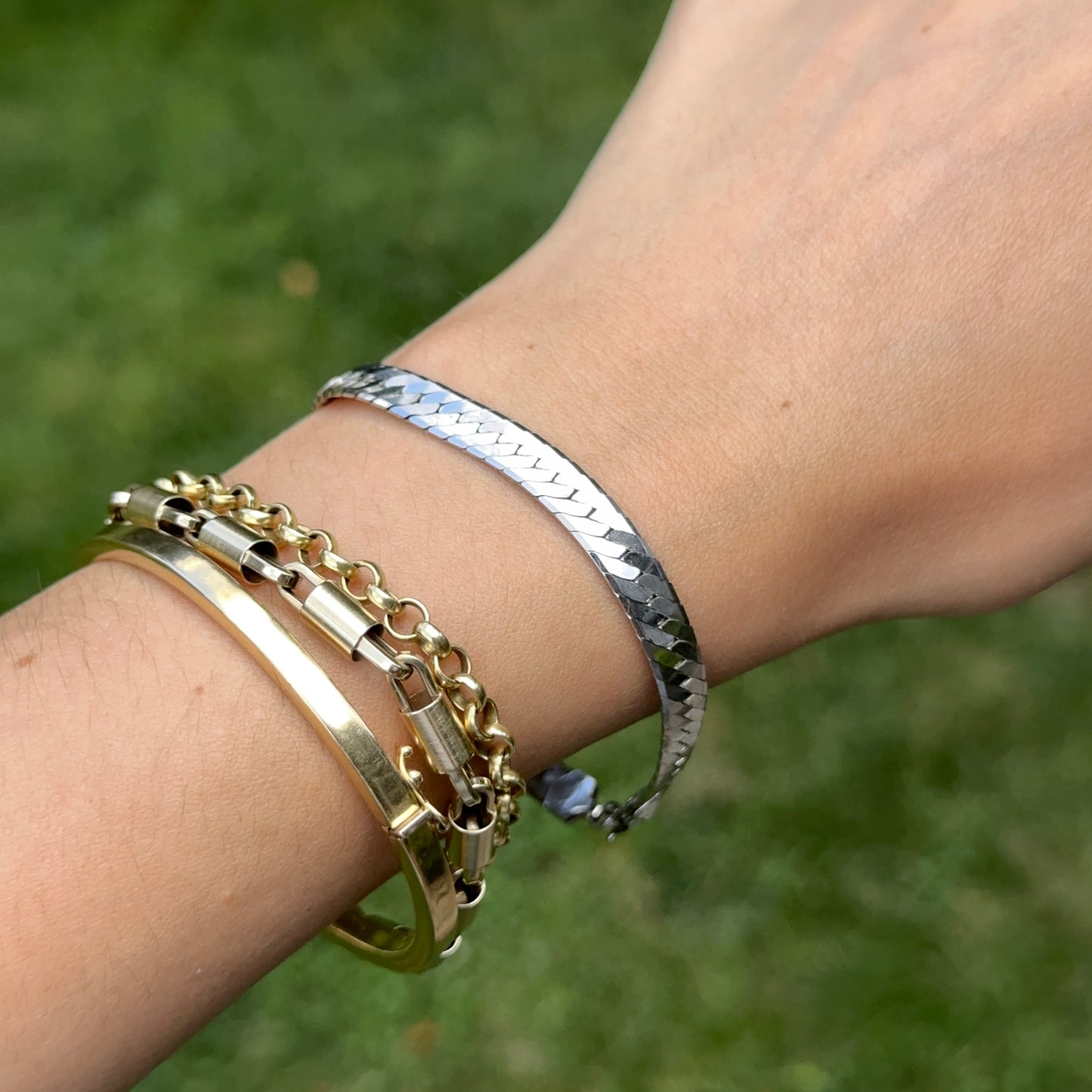 Estate Sterling Silver Herringbone Chain Bracelet 7''