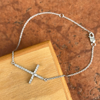 Sterling Silver Diamond Cross Chain Bracelet