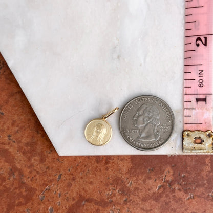 14KT Yellow Gold Matte Madonna Mary Round Medal Pendant 12mm