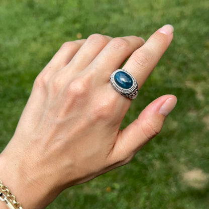 Estate Sterling Silver Oval Apatite Large Ring Size 10