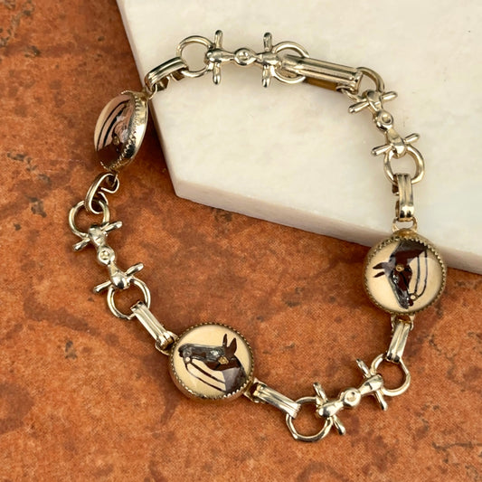 Antique Estate Gold Tone Painted Horse Stirrup Bracelet