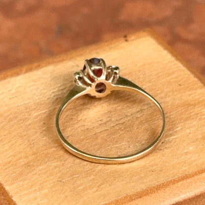 Estate 14KT Yellow Gold Oval .55 CT Garnet + Diamond Ring