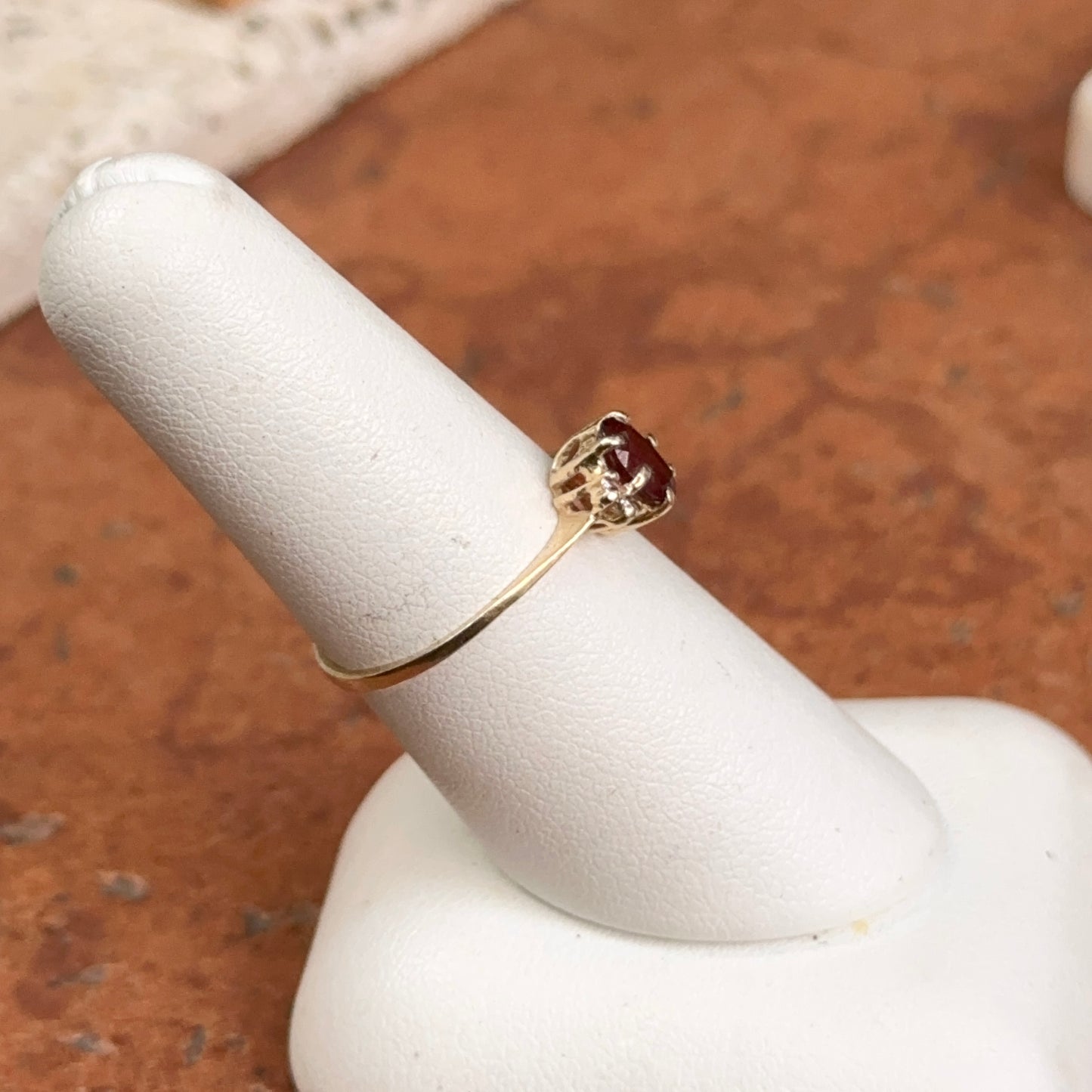 Estate 14KT Yellow Gold Oval .55 CT Garnet + Diamond Ring