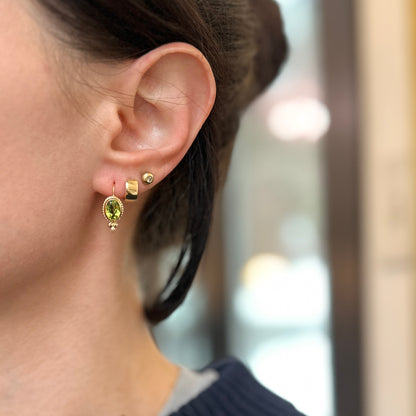 14KT Yellow Gold Oval Peridot Detailed Frame Lever Back Earrings