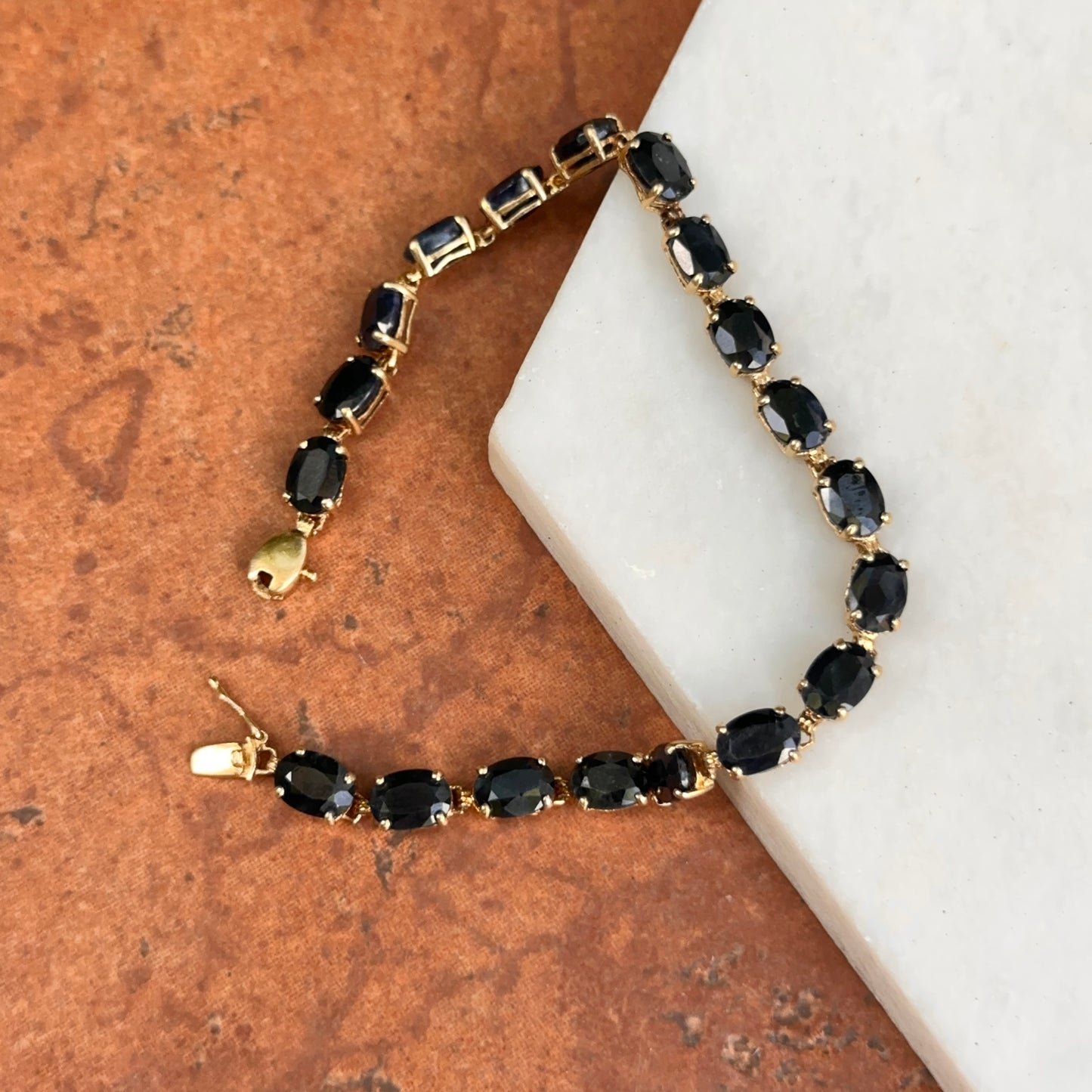 Estate 14KT Yellow Gold + Oval Blue Sapphire Tennis Bracelet