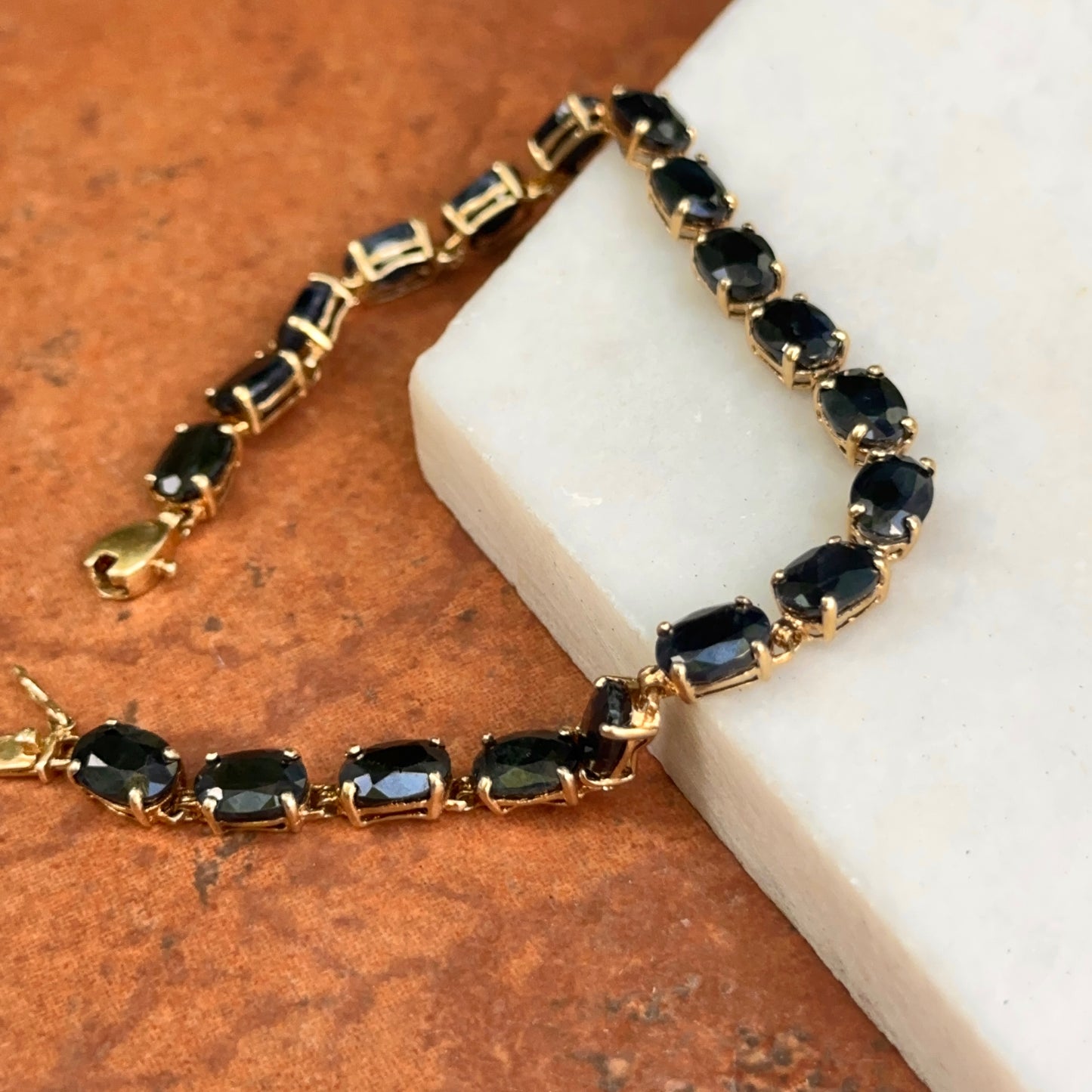 Estate 14KT Yellow Gold + Oval Blue Sapphire Tennis Bracelet
