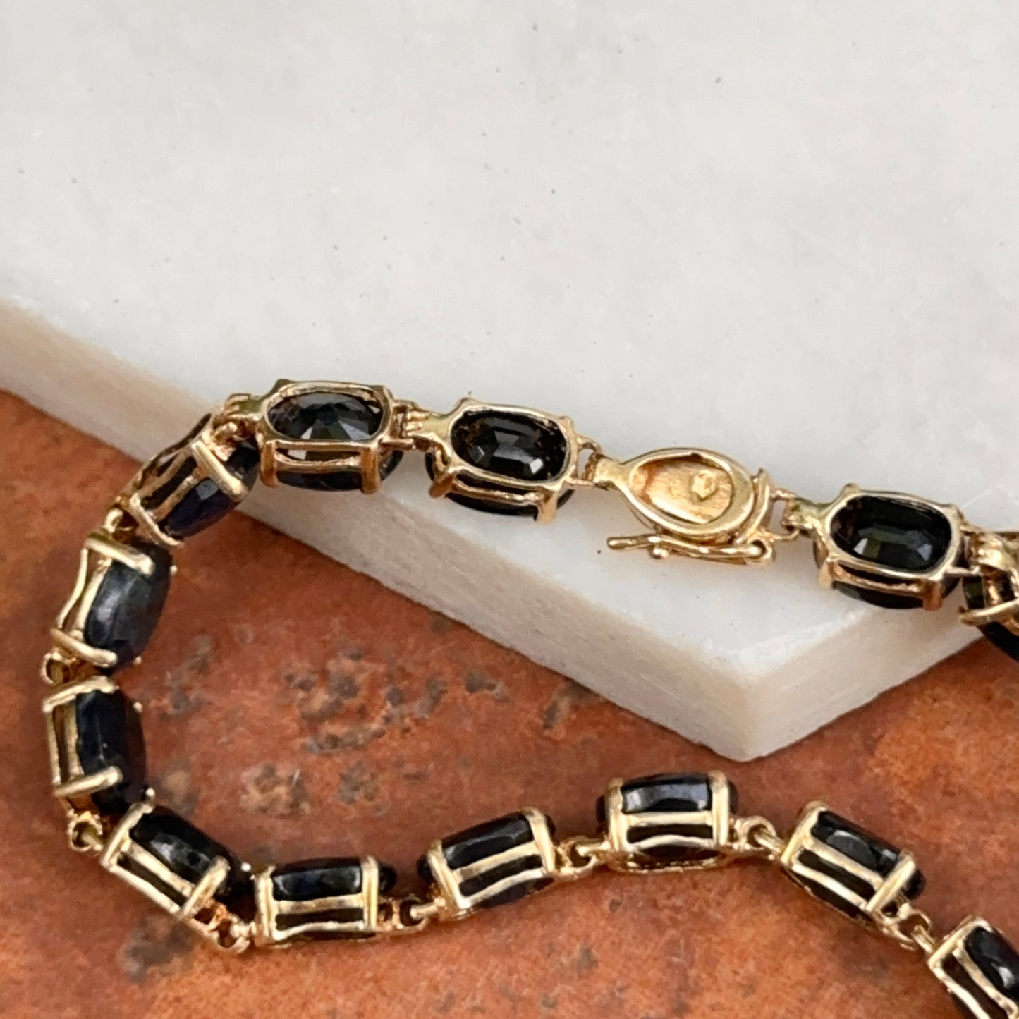 Estate 14KT Yellow Gold + Oval Blue Sapphire Tennis Bracelet