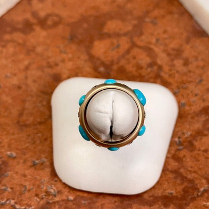 Estate 14KT Yellow Gold Turquoise + Diamond Eternity Matte Ring