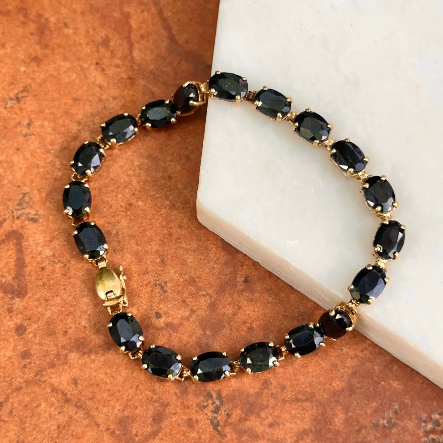 Estate 14KT Yellow Gold + Oval Blue Sapphire Tennis Bracelet