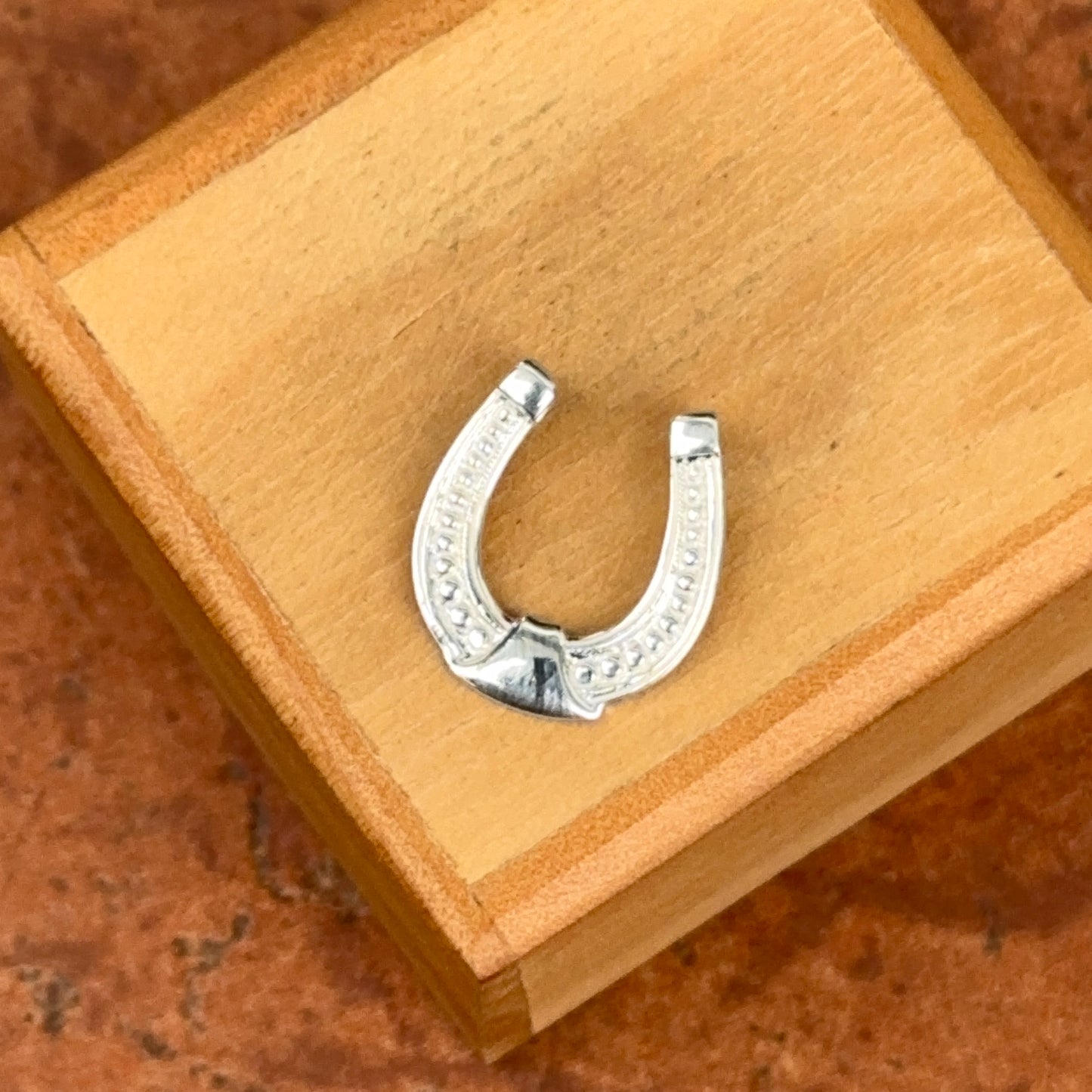 Sterling Silver Textured Horseshoe Slide Pendant Charm