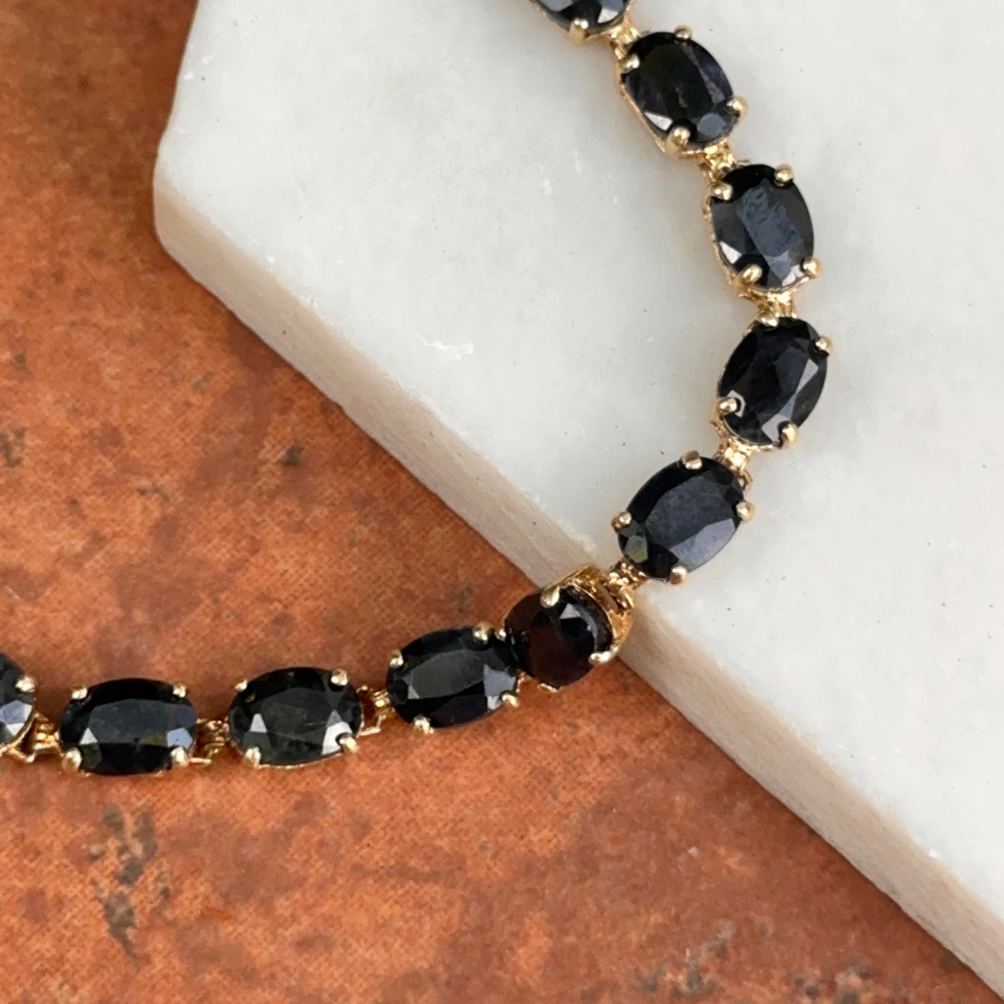 Estate 14KT Yellow Gold + Oval Blue Sapphire Tennis Bracelet