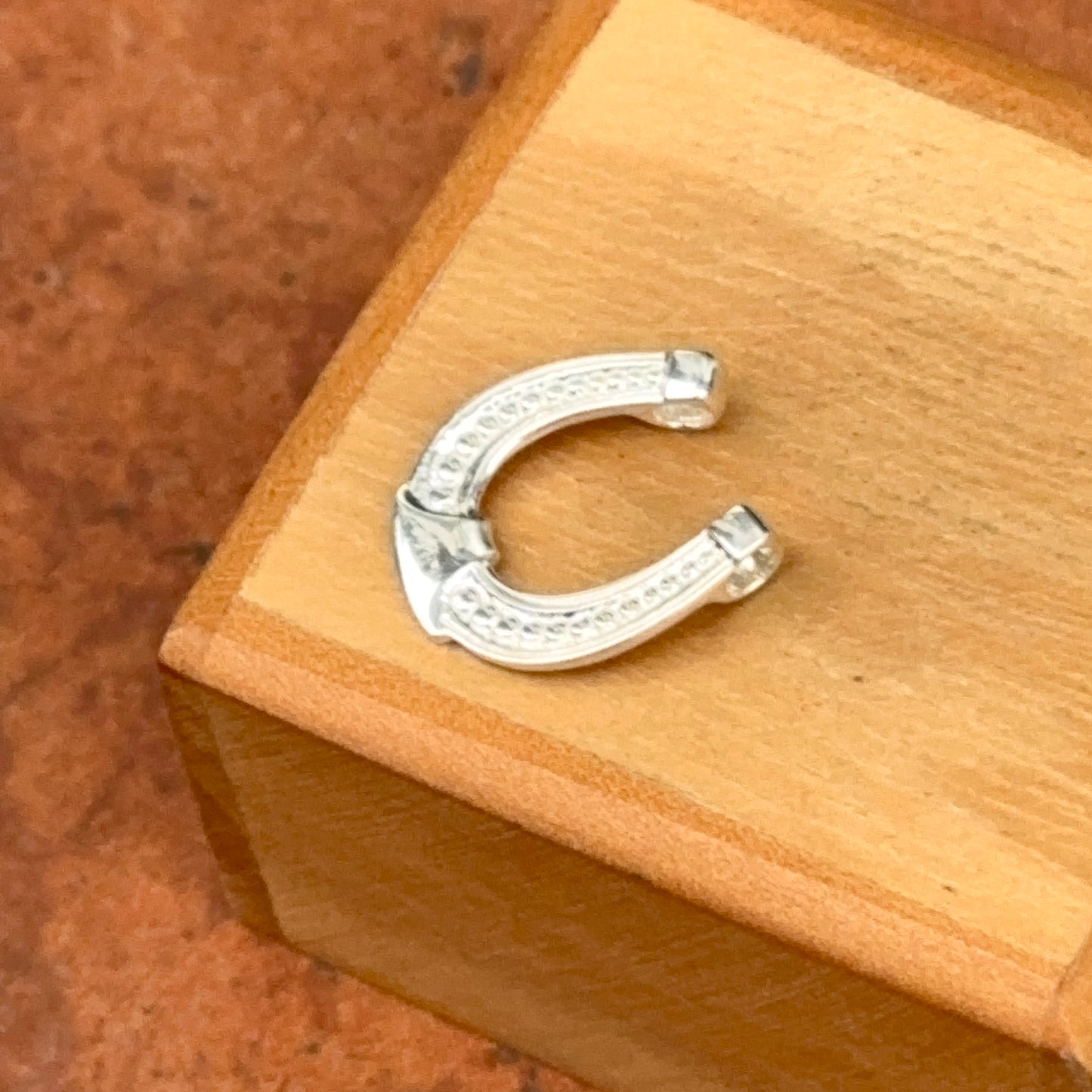 Sterling Silver Textured Horseshoe Slide Pendant Charm