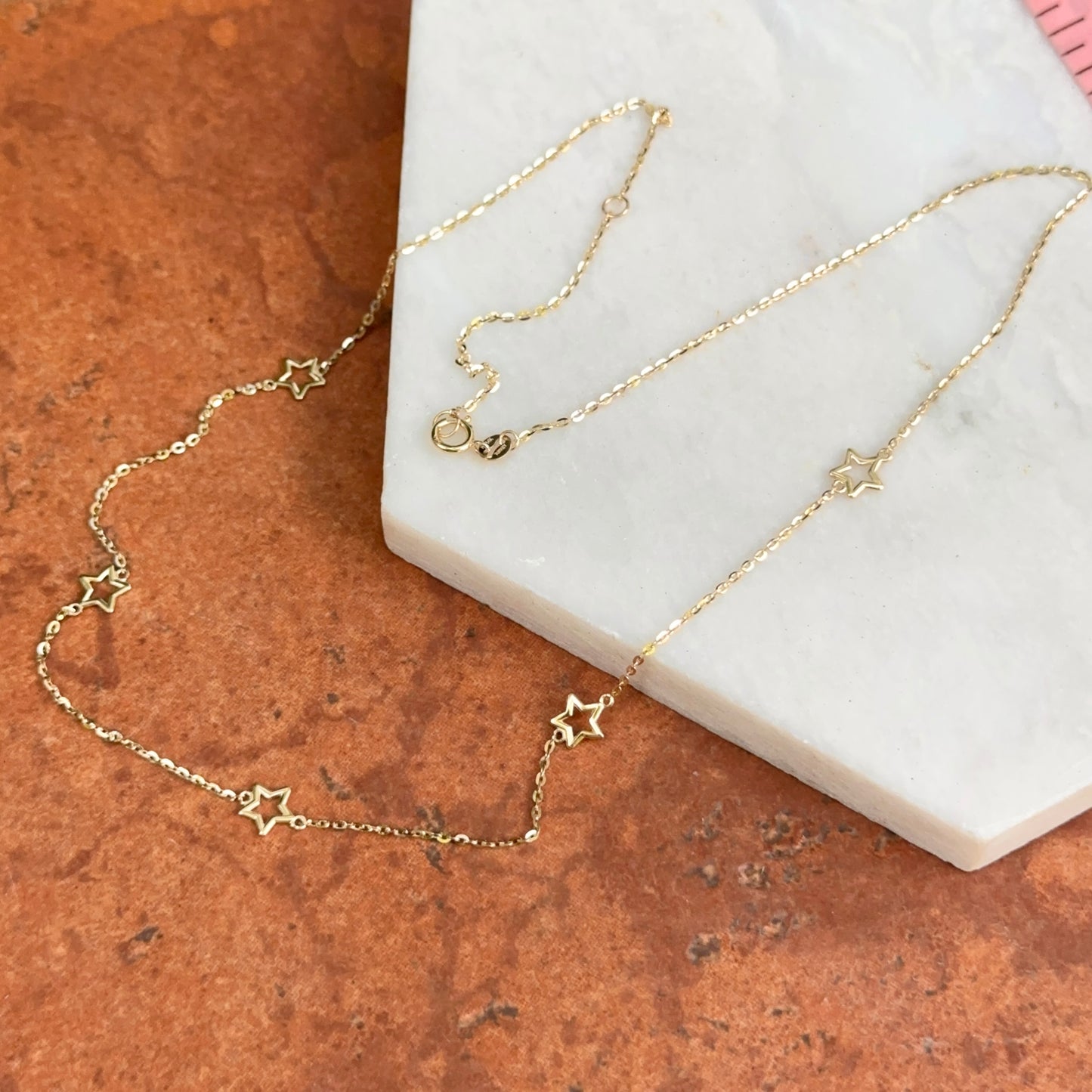 14KT Yellow Gold Stars Station Chain Necklace Cut-Out Stars 18"