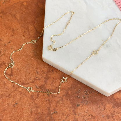 14KT Yellow Gold Stars Station Chain Necklace Cut-Out Stars 18"