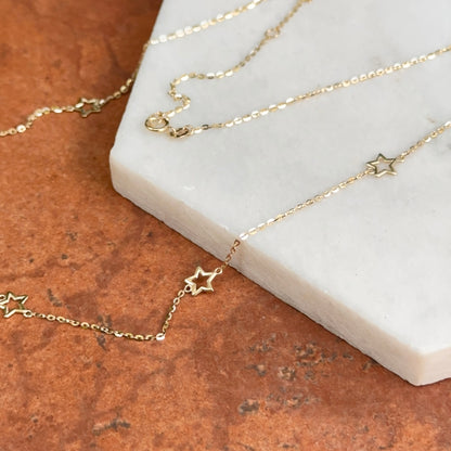 14KT Yellow Gold Stars Station Chain Necklace Cut-Out Stars 18"