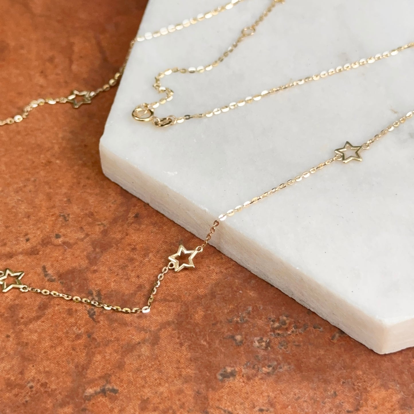 14KT Yellow Gold Stars Station Chain Necklace Cut-Out Stars 18"