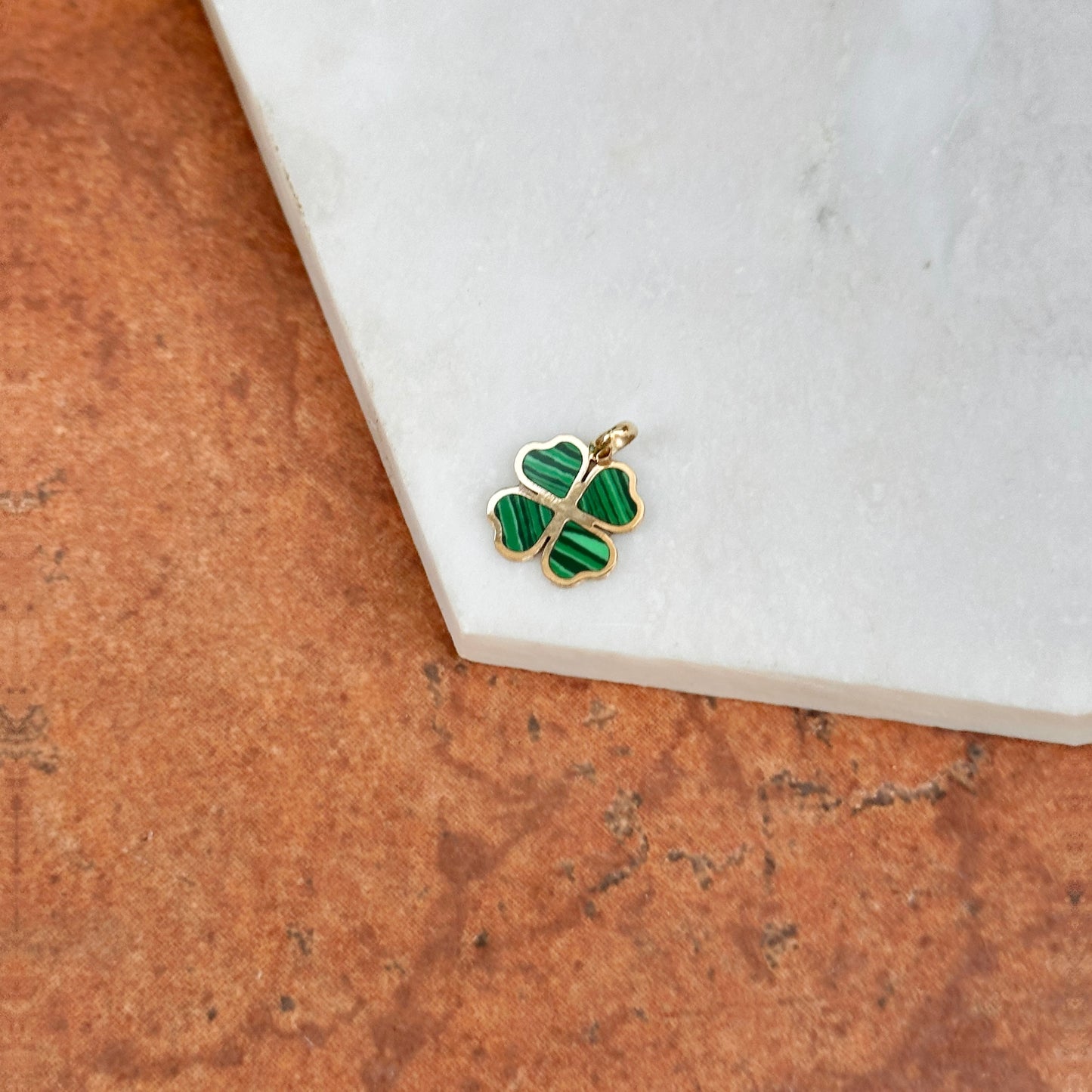 14KT Yellow Gold Malachite 4-Leaf Clover Pendant Charm