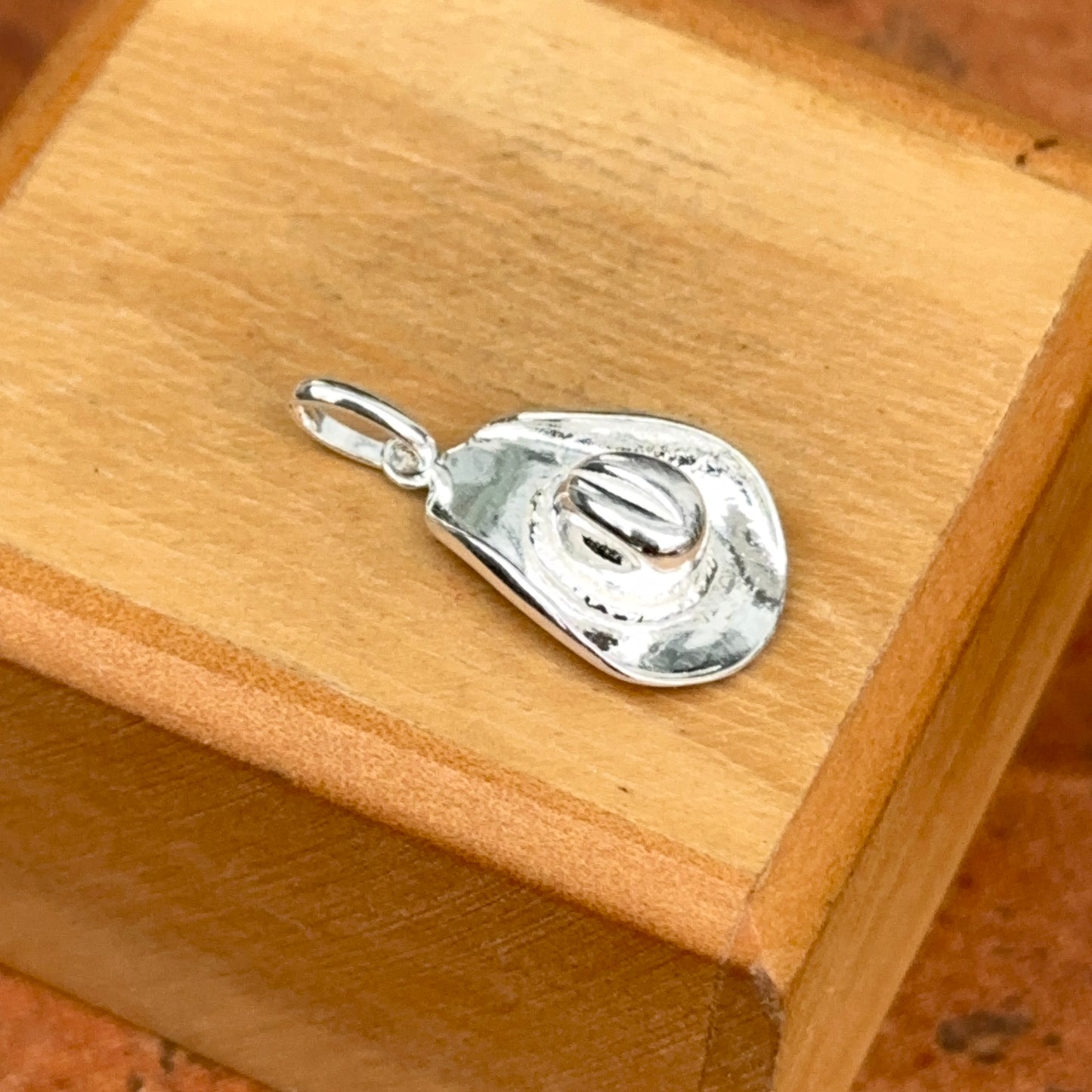 Sterling Silver Cowboy Hat Detailed 3D Pendant Charm