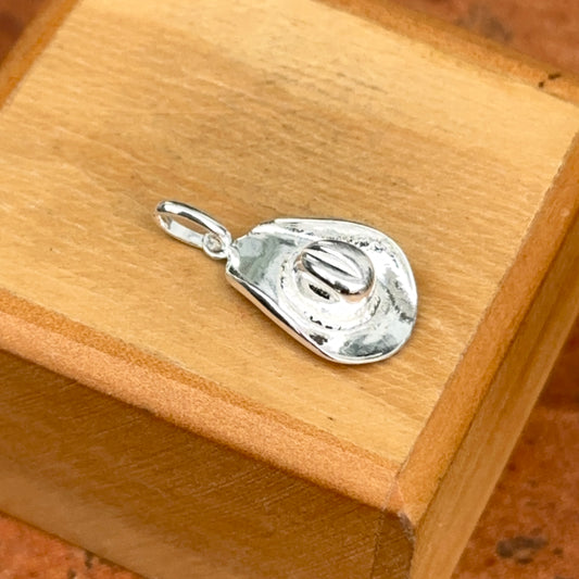Sterling Silver Cowboy Hat Detailed 3D Pendant Charm
